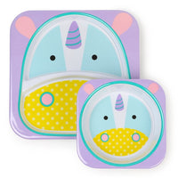 Skip Hop Melamine Plate & Bowl Set Unicorn مجموعة أطباق مائدة على شكل حصان وحيد القرن من سكيب هوب